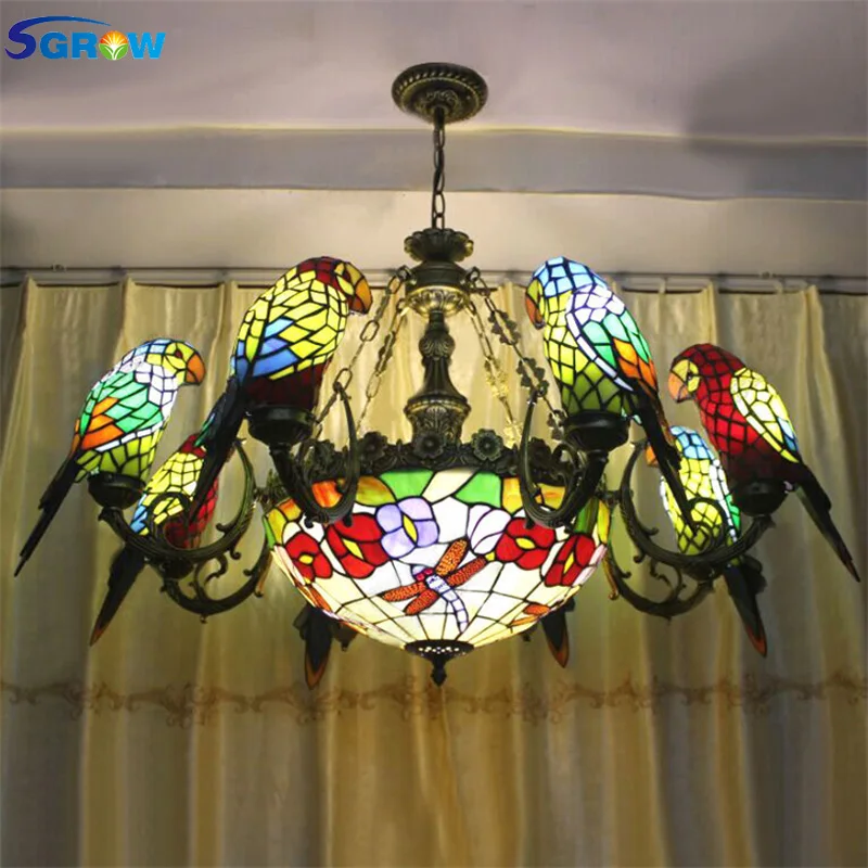SGROW ручная работа стеклянный абажур попугай люстры c птицами светильники для