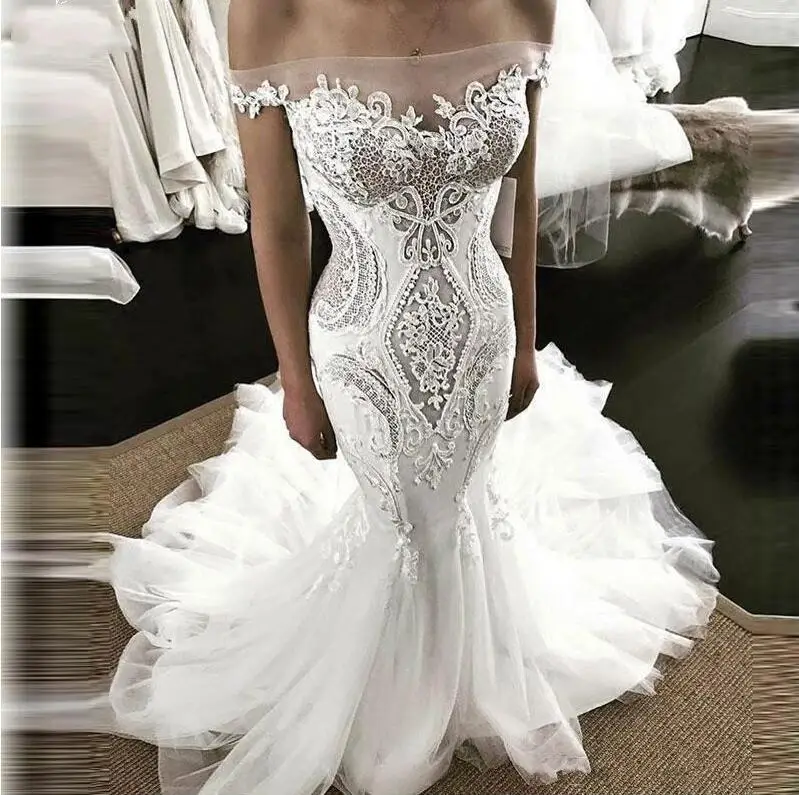 

Sexy Lace Mermaid Wedding Dresses With Tail Lace Up Romantic Bridal Gown Vestido De Noiva Custom Made Long Gowns Bridal