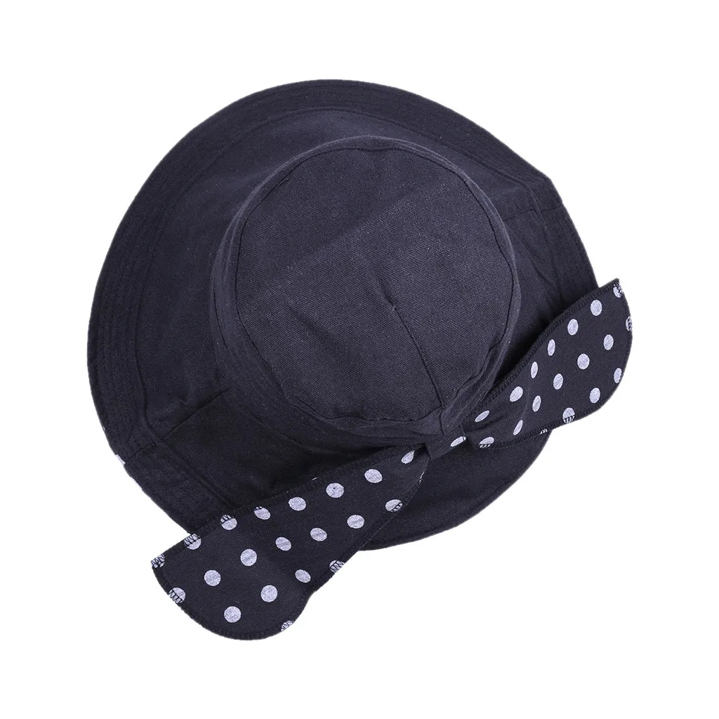 Женская пляжная шляпка в горошек с широкими полями складная Солнцезащитная