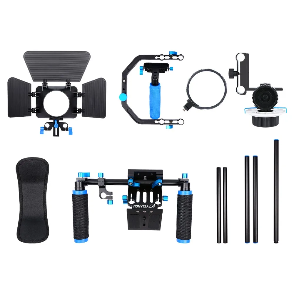 Handheld Shoulder mount DSLR Video Camera Stabilizer Movie Film Support Kit with Top Hand Grip+Matte Box+Follow Focus+C Shaped|follow focus|camera