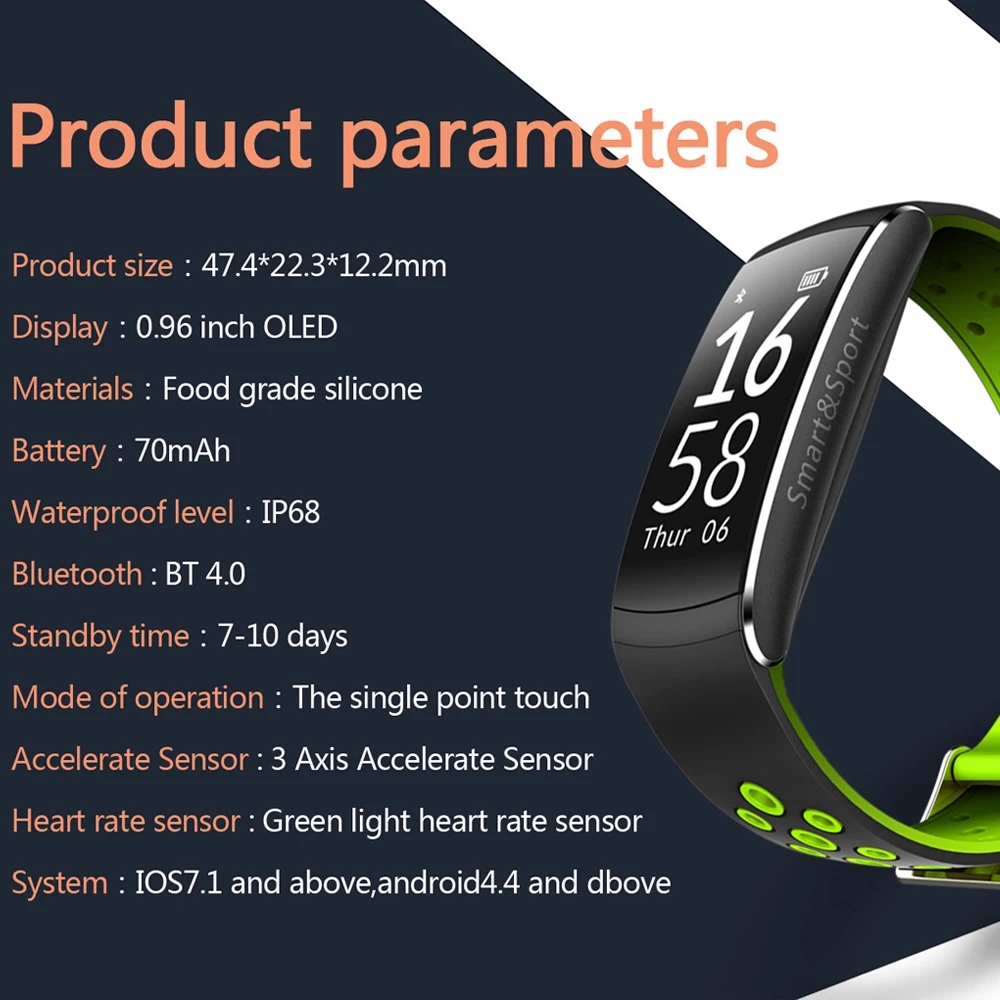 

BY.ideal Q8 Sports Smart Bracelets IP68 Waterproof Smart Bluetooth Wristbands Heart Rate Sleep Fitness Tracker Message Reminder