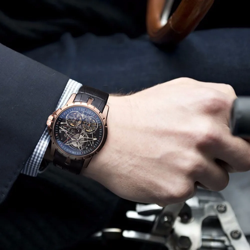 Новое поступление OBLVLO роскошные розовые золотые прозрачные часы Tourbillon автоматические военные часы для мужчин Relogio Masculino OBL3606