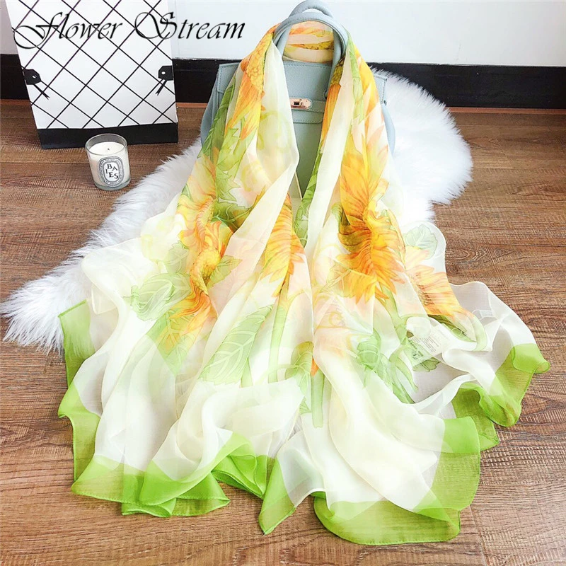 

New Soft Yarn Scarf Floral Print Scarf Female Summer Sunscreen Shawl Beach Towel Scarf