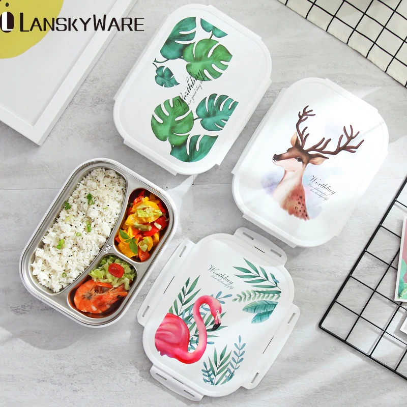 LANSKYWARE японский цветной узор Bento Box 304 Ланч бокс из нержавеющей стали с отсеками для