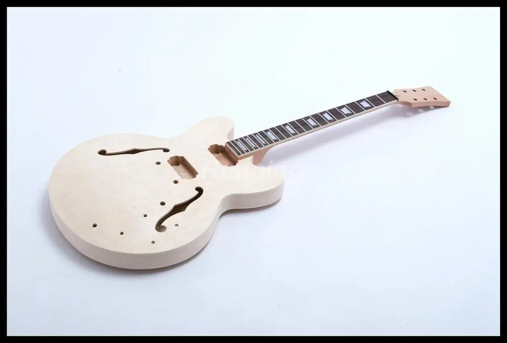 High Quality Unfinished Guitar DIY Electric Guitar Guitar Kit Flat Maple Top Semi Hollow body