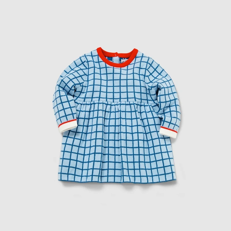 Balabababy/мини-платье; платья для маленьких девочек; Новинка г.; весеннее Хлопковое трикотажное платье в клетку для девочек - Цвет: Blue tone