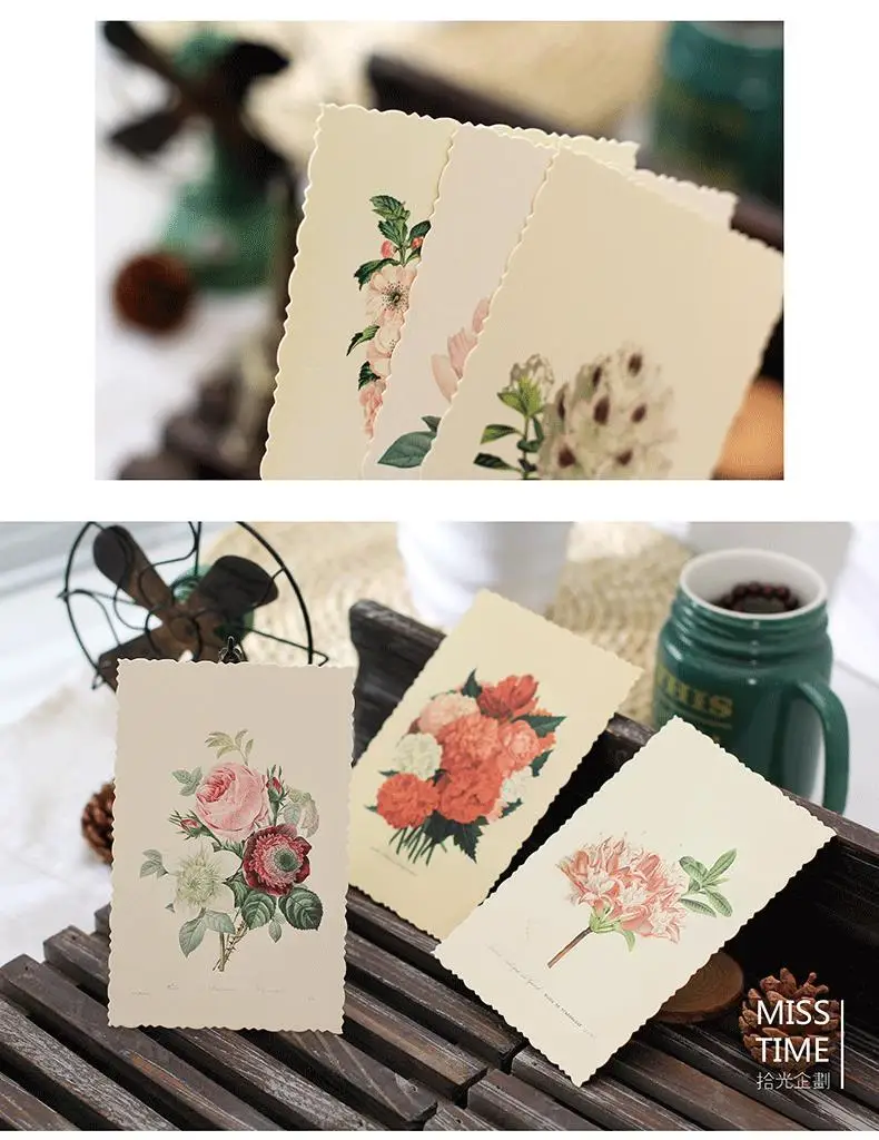 30 шт./кор. Винтаж Цветок карты Почтовые открытки DIY поздравительной открытки карточки для заметок закладки Подарки офисные и школьные принадлежности