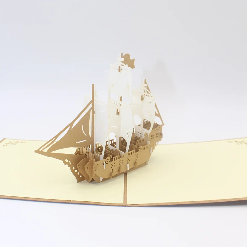 3D лазерная резка ручная работа резьба Золотая парусная лодка бумага приглашения