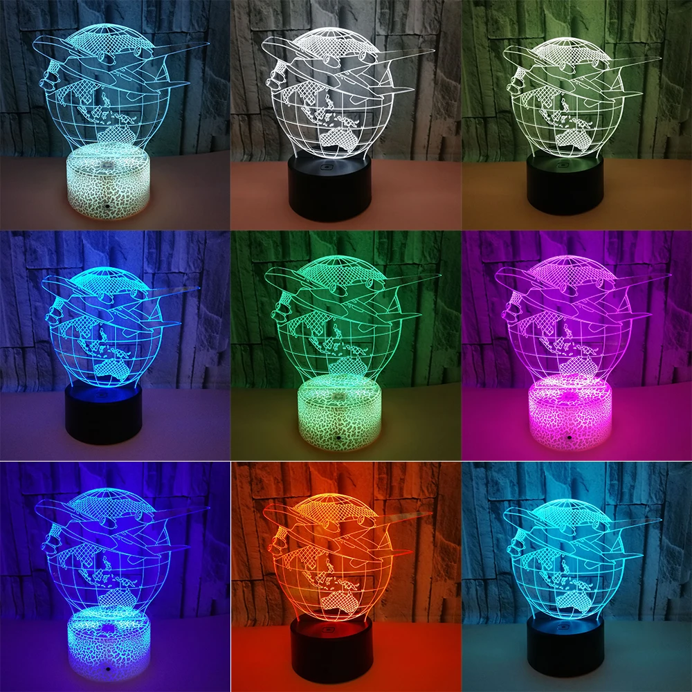 Земной самолет модель 8 цветов Изменение светодиодный 3d ночник сенсорный пульт