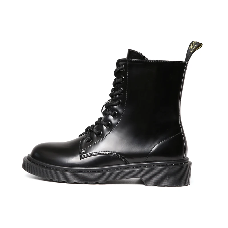 Baimier Winter Black Patent Leather Women Boots Fashion Round Toe Lace Up Ankle Boots For Women Warm Plush Women Winter Boots