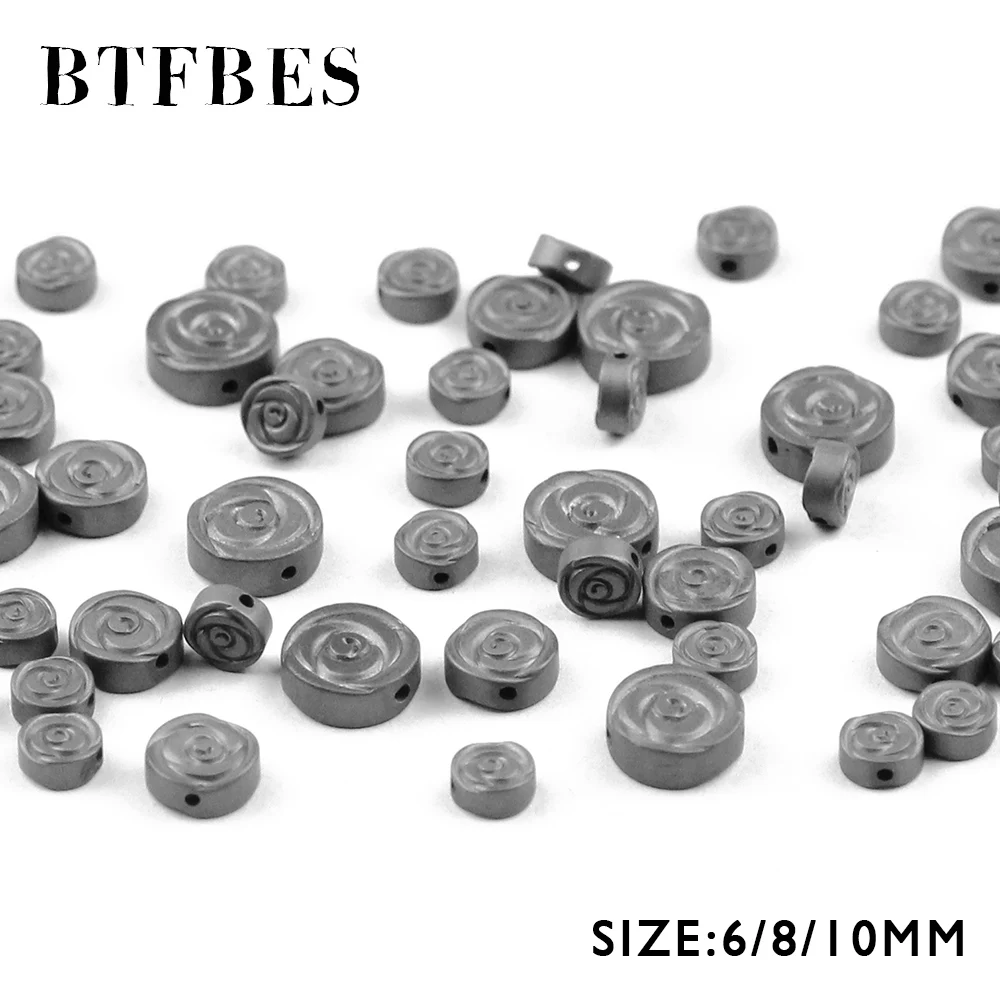 Матовые розы BTFBES черные гематитовые бусины из натурального камня плоские