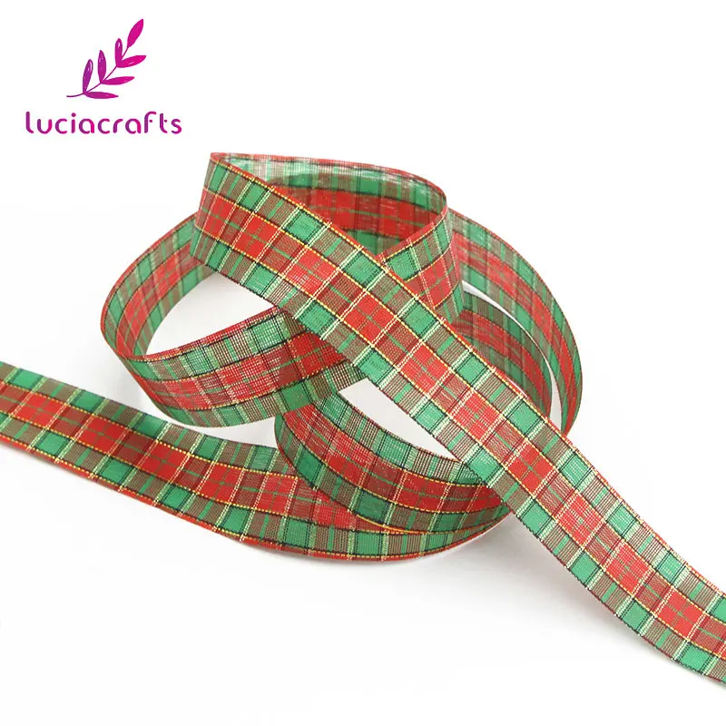 Lucia crafts, 5 ярдов, 25 мм, в клетку, с принтом, корсажные ленты, отделка, банты для волос, рождественский подарок, украшение, ручная работа, P0803