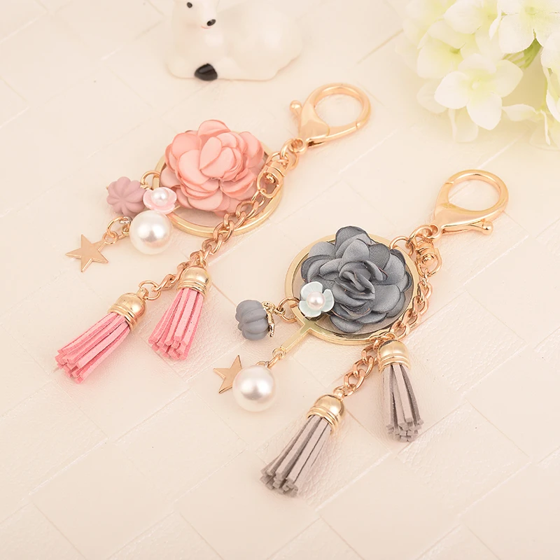 

New Keychain With Tassel Bag Pendant Bag Holder For Women Bag Flower Charm Key Chain Buckle Key Ring CH922