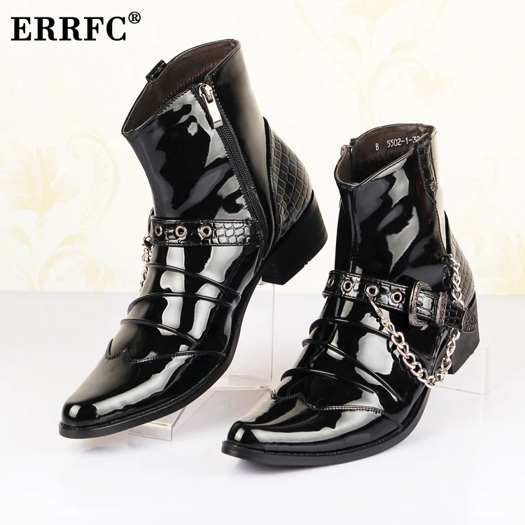 Самый передовой стиль с острым носком мужские черные полусапоги трендовые