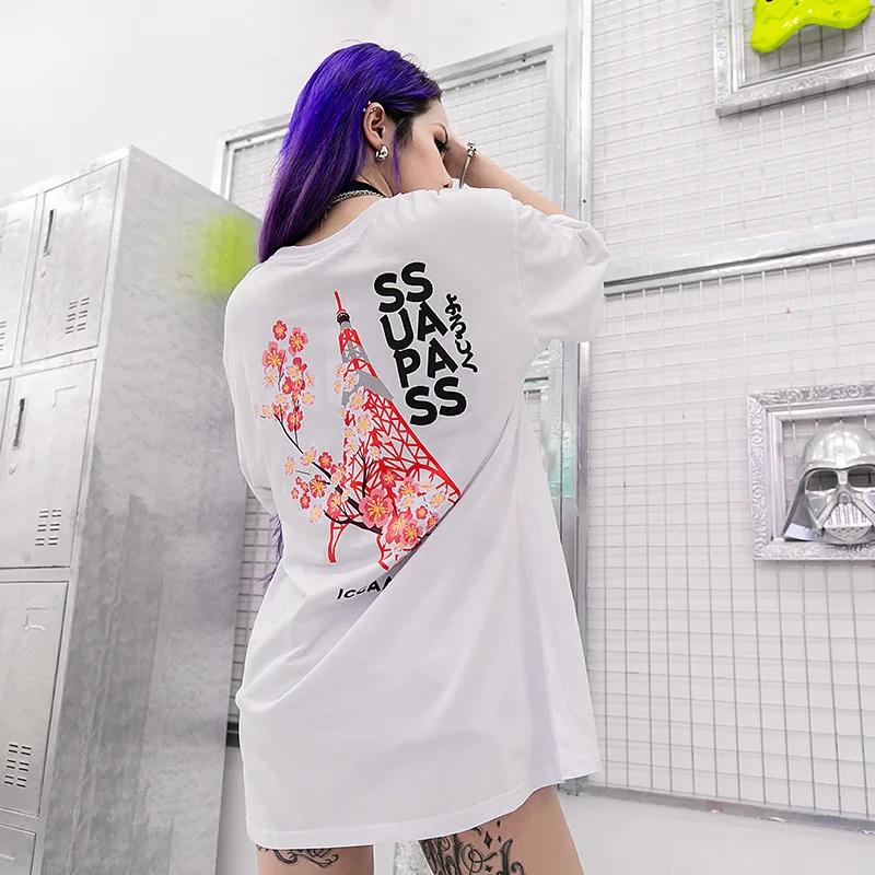 Женская футболка с коротким рукавом Harajuku цветочным принтом 2019 летняя