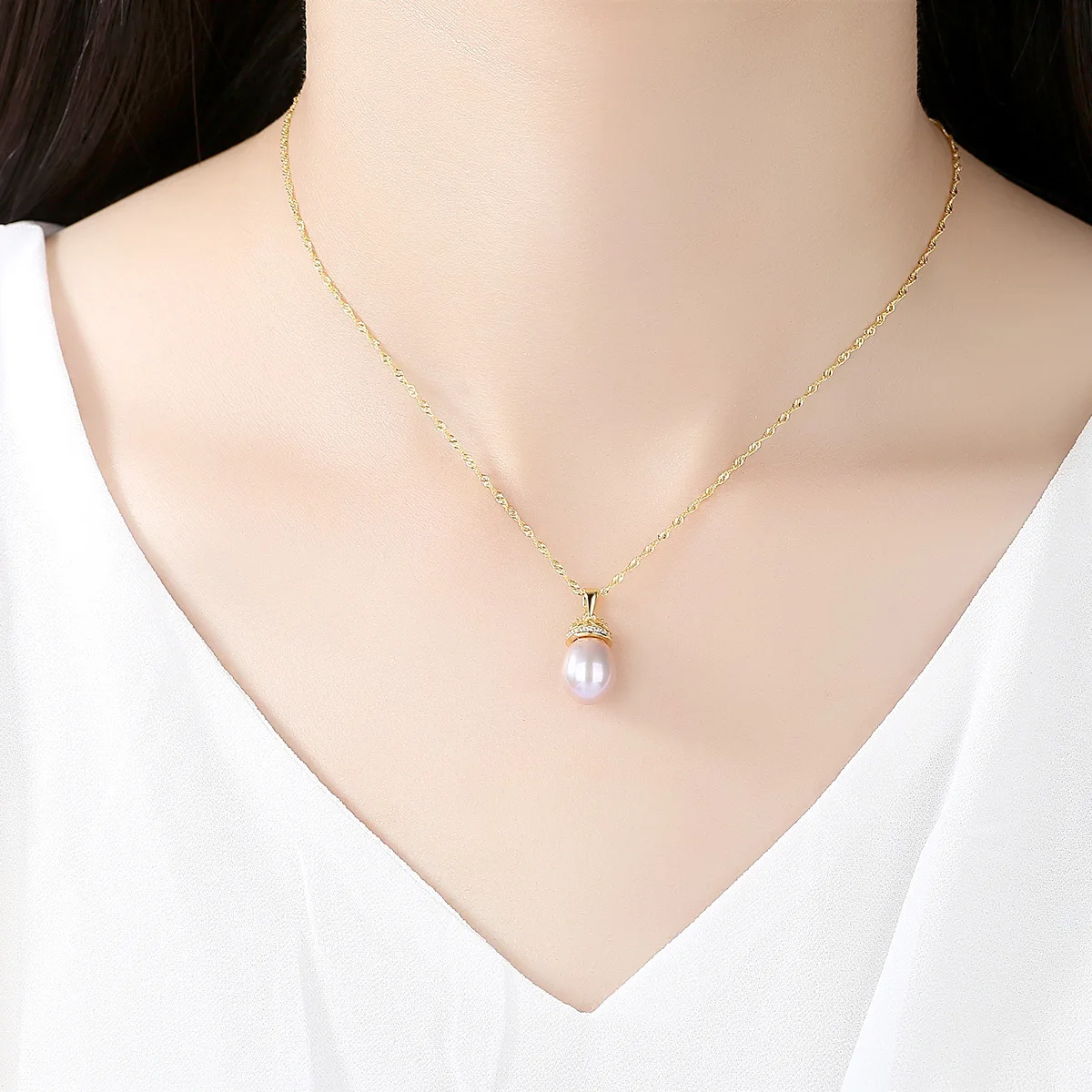 LANCAI 925 Sterling Silver Necklace Natural 9-10mm Freshwater Pearl 18K Gold Plated Pendant for Women Fine Jewelry | Украшения и