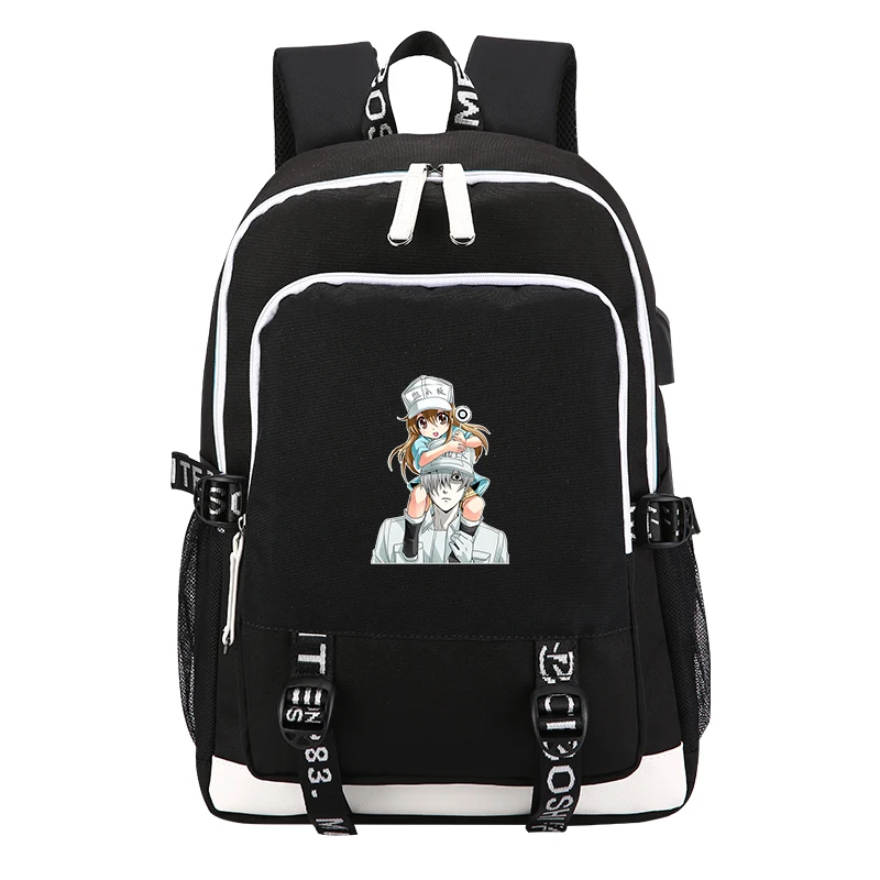 

High Quality Cells At Work Hataraku Saibou Printing Backpack USB Charging Laptop Backpack Canvas School Bags for Teenage Girls