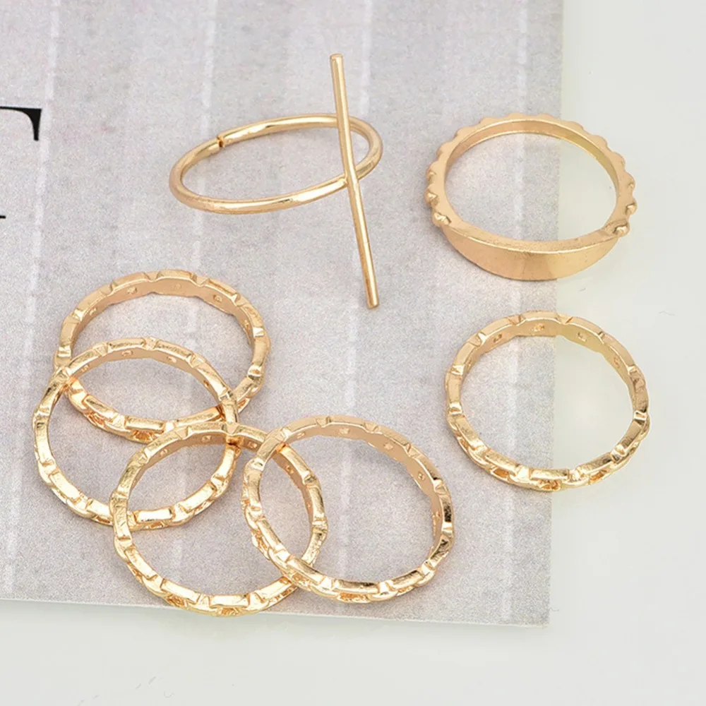 7 шт./компл. панк геометрические круглые полые кольца наборы золотых простых