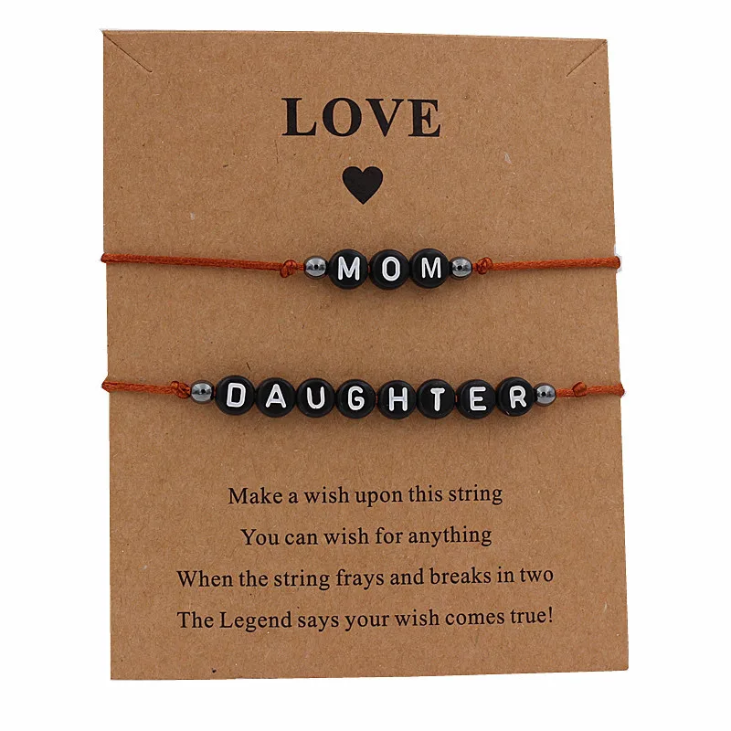 Браслет с надписью Мама и дочь ювелирное изделие ручной работы разные цвета