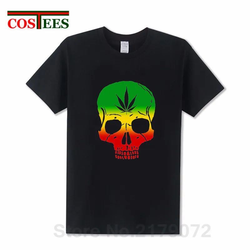 Фото Мужская футболка с принтом листьев марихуаны черепа раста Листьев в стиле