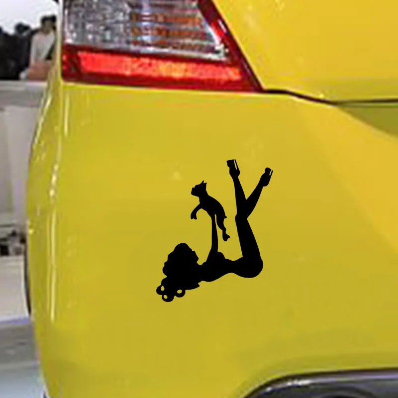 Виниловая наклейка с изображением девушки Бостон-терьером 9*11 см | Автомобили и