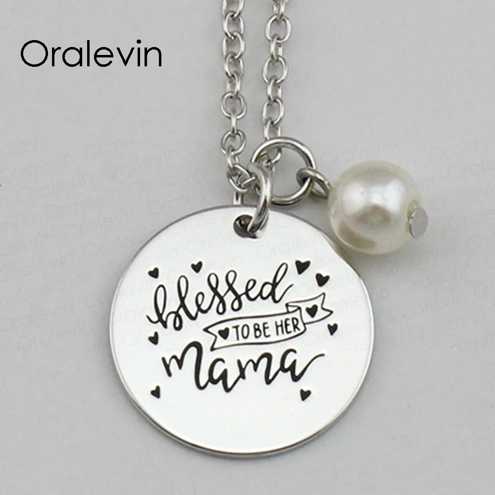 

Fashion BLESSED TO BE HER MAMA Inspirational Hand Stamped Engraved Custom Pendant Necklace for Women Jewelry,10Pcs/Lot, #LN2187