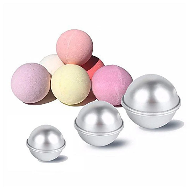 

2pcs Set Hot Sale Aluminum Bath Bomb Molds 3 size DIY Bath Fizzy Sphere Round Ball Molds Kitchen Baking Tools