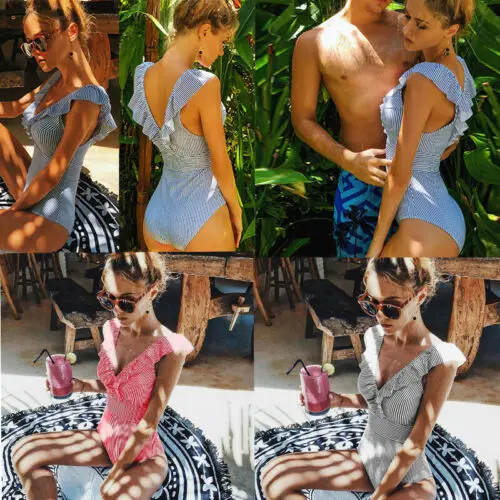 Модный женский купальник с v образным вырезом сексуальный Летний Полосатый