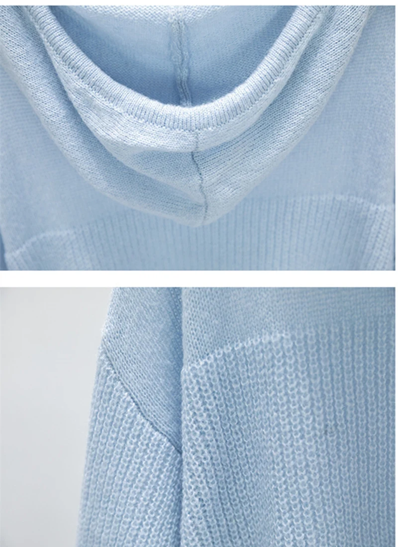 

2018 Female Blue and Brown Over Size Long Sleeves Hoodie For Women Patchwork Pullover Knitting Hooded