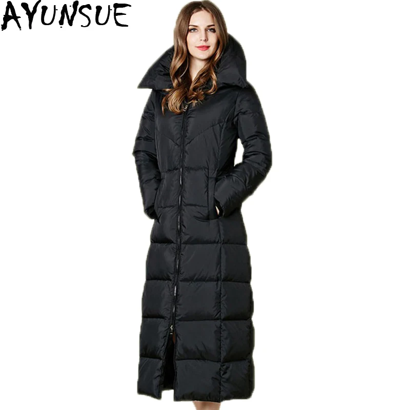 Новинка 2020 женский длинный пуховик тонкое пальто на утином пуху плотная теплая