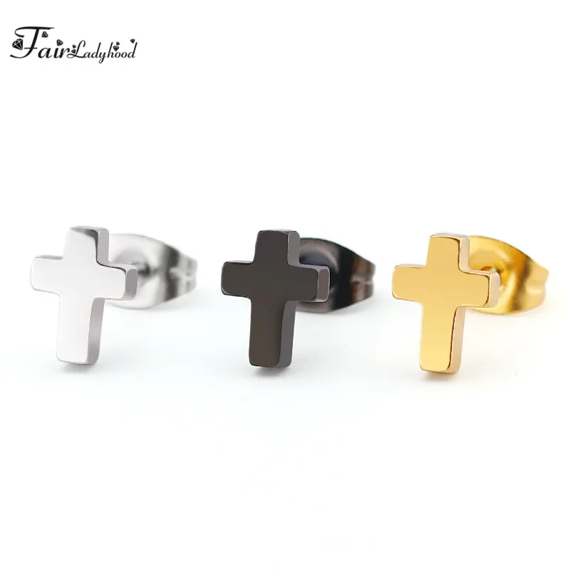 FairLadyHood Stainless Steel Simple Fashion Cutting Cross Earrings Female anti-allergic Factory Wholesale Stud | Украшения и