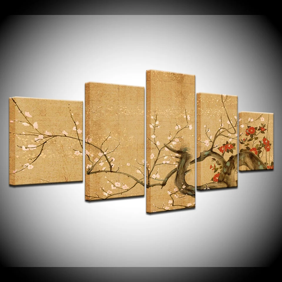 

Japanese cherry blossoms 5 Piece HD Wallpapers Art Canvas Print modern Poster Modular art painting for living room Home Decor