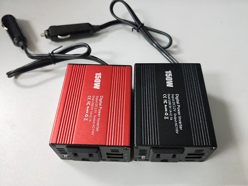 Multifunction 150W Red Car Household Modified Sine Wave Power Digital Inverter DC 12V to AC 220V 150W Dual USB Supply