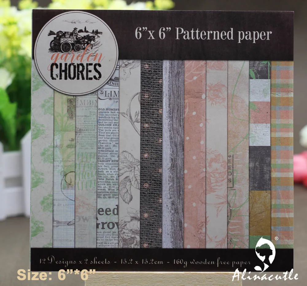 AlinaCraft 24 sheets 6&quotX6&quot garden chores patterned paper Scrapbooking pack handmade craft Background pad | Дом и сад