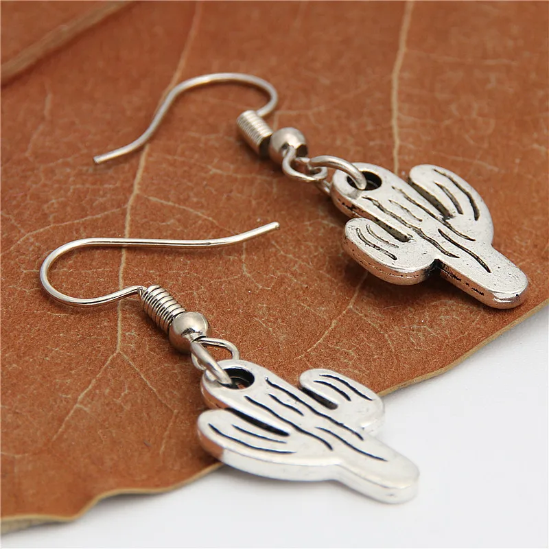 1 пара (2 шт.) тибетский серебристый цвет кактус висячие серьги простой стиль