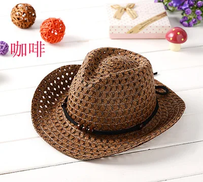 Hand woven children's cowboy hat leisure jazz New fashion baby sun beach Kids summer cool straw hats cap | Детская одежда и