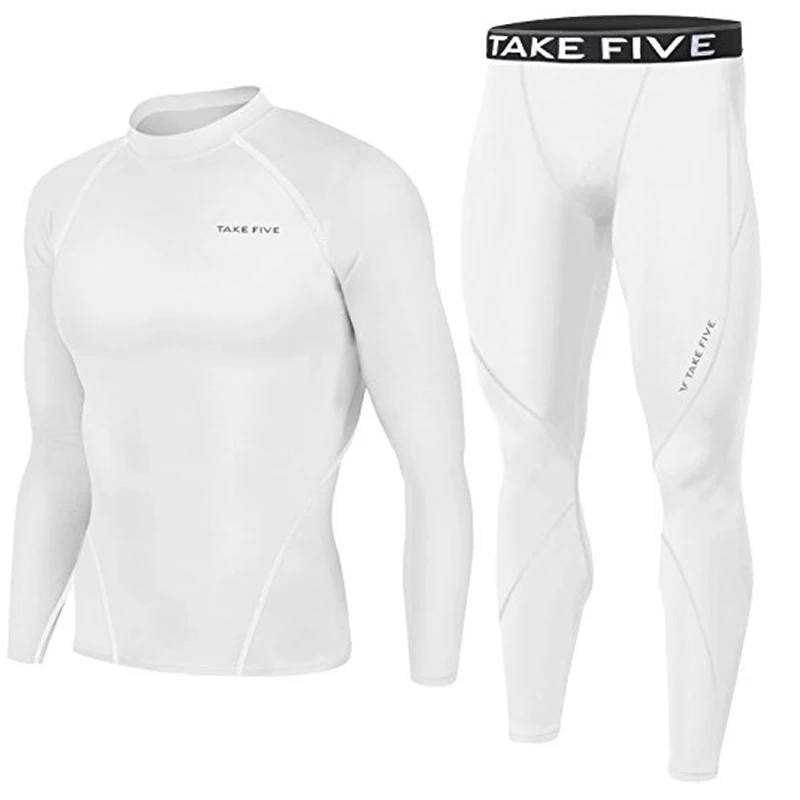 New Premium TakeFive Men's Compression Skin Tight Long Sleeve Top &amp Pants Sets-004+016 White | Мужская одежда