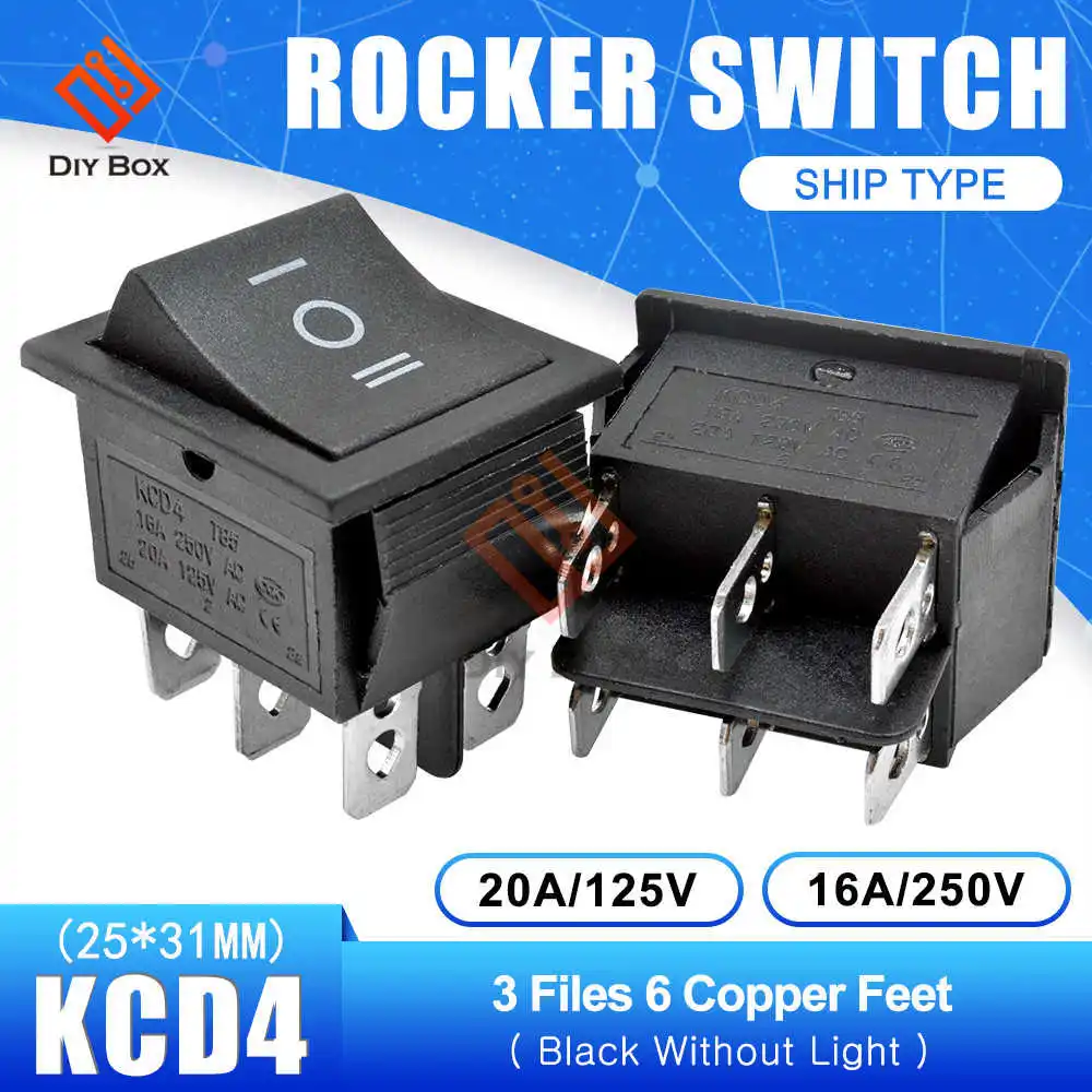 ON-OFF-ON 6Pin Black KCD4 клавишная кнопка выключателя питания ВКЛ-ВЫКЛ/ВКЛ-ВЫКЛ-ВКЛ 2/3 положение 4/6 Pin электрическое оборудование со световым выключателем лодки 16A 250 В - Цвет: ON-OFF-ON 6Pin Black