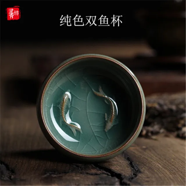 A Китайский Селадон Фарфор Longquan чайные чашки чайный горшок Золотая Рыба чашка чая, кружка 60 мл китайский чайный сервиз кракле чайный сервиз Прямая поставка - Цвет: A