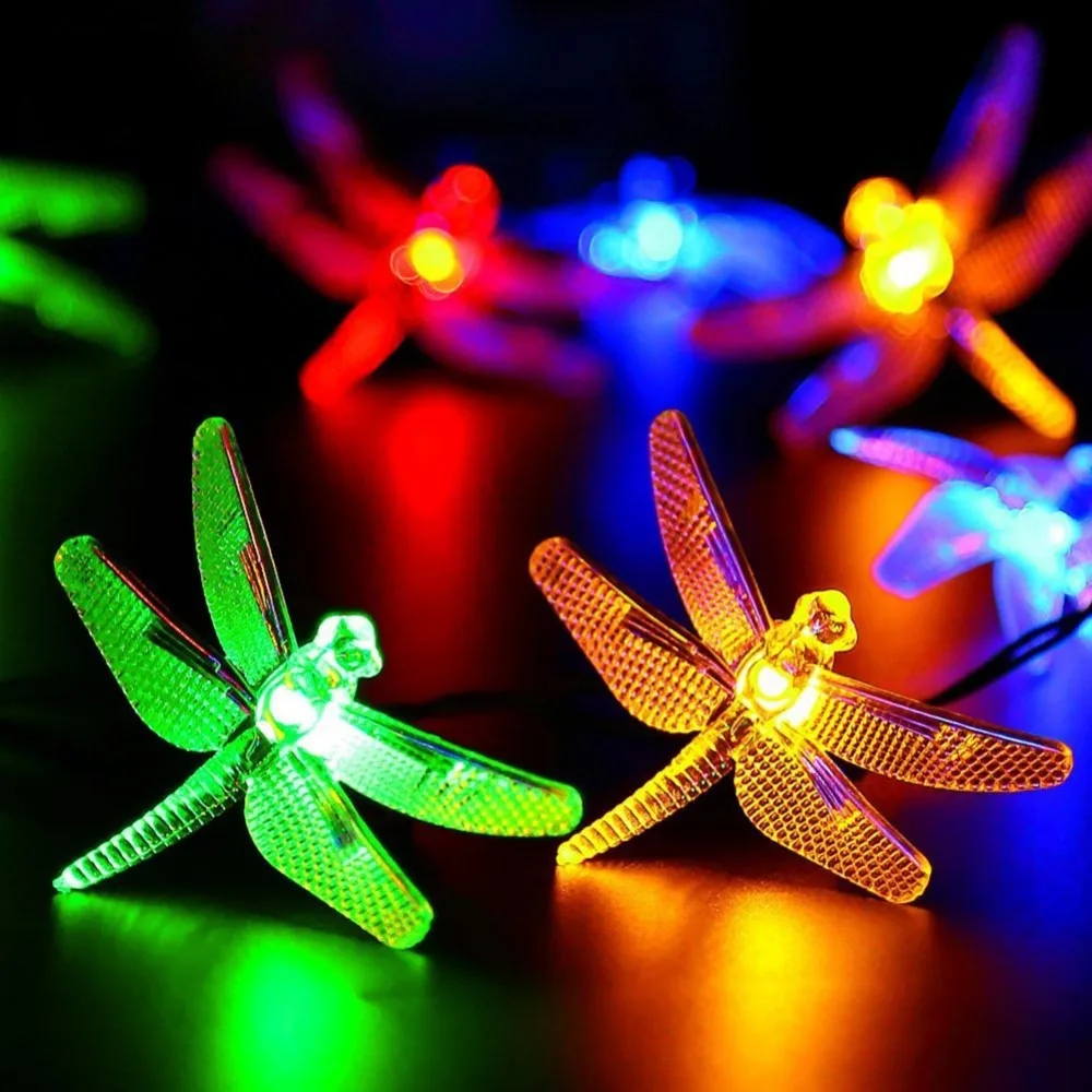 Солнечный светильник Высокое качество 30 LED Красочные Строки Стрекоза свет
