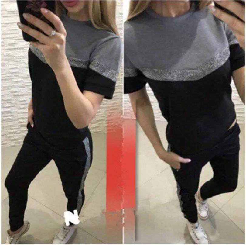 Women Elastic Waist Real Sale Cotton Short O-neck Fashion Suits 2019 New Casual Hit Color Two-piece Female | Женская одежда