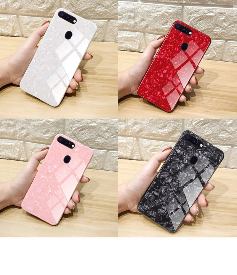 Роскошные закаленное Стекло чехол для OPPO A1 A3S A5 A77 A79 AX7 A9 A9X F3 F9 F11 R9 R9S R11 R11S плюс R15 R17 Pro в виде ракушки Мягкая обложка