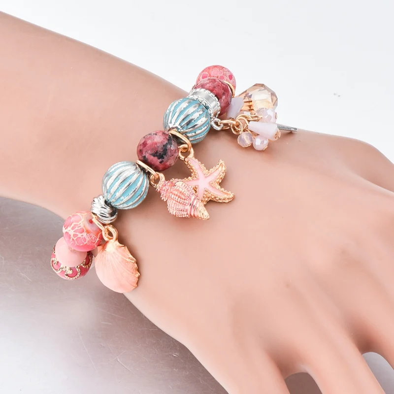

ATTRACTTO Fashion Pink Charm Starfish&Conch Bracelets&Bangles For Women Crystal Jewelry Bracelets Pulseira Feminina SBR180080