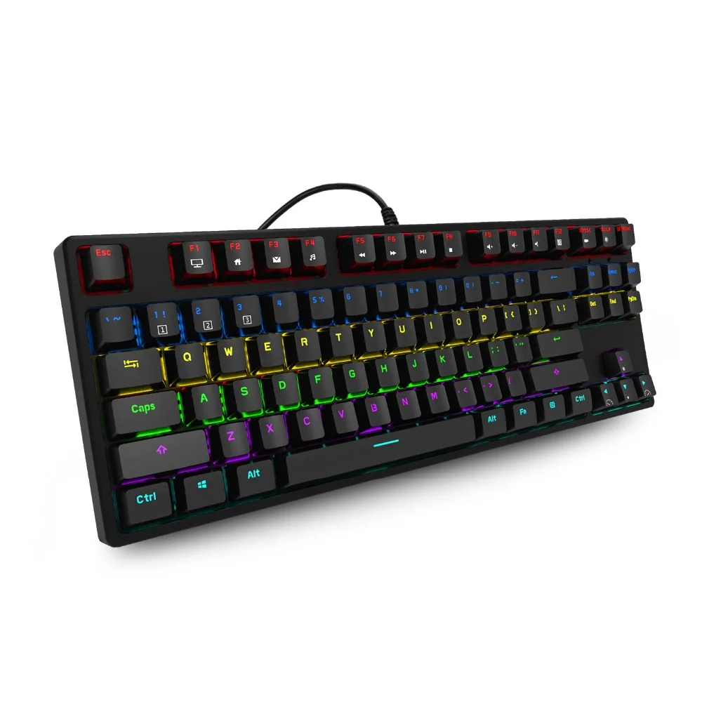 RK RK987 русская английская Механическая игровая клавиатура с 87 клавишами синий переключатель ось Радуга светодиодный Подсветка анти-ореолы