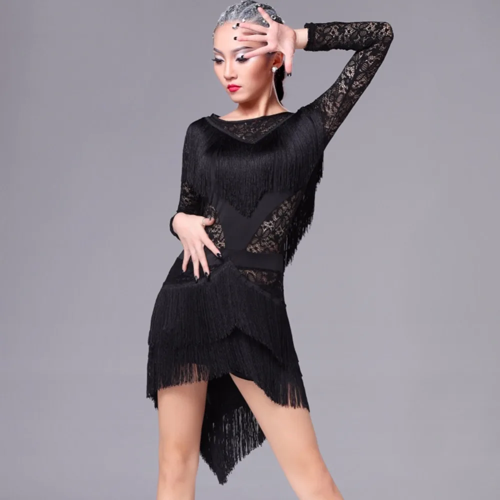 Женское платье для латиноамериканских танцев юбка розового и черного цвета с