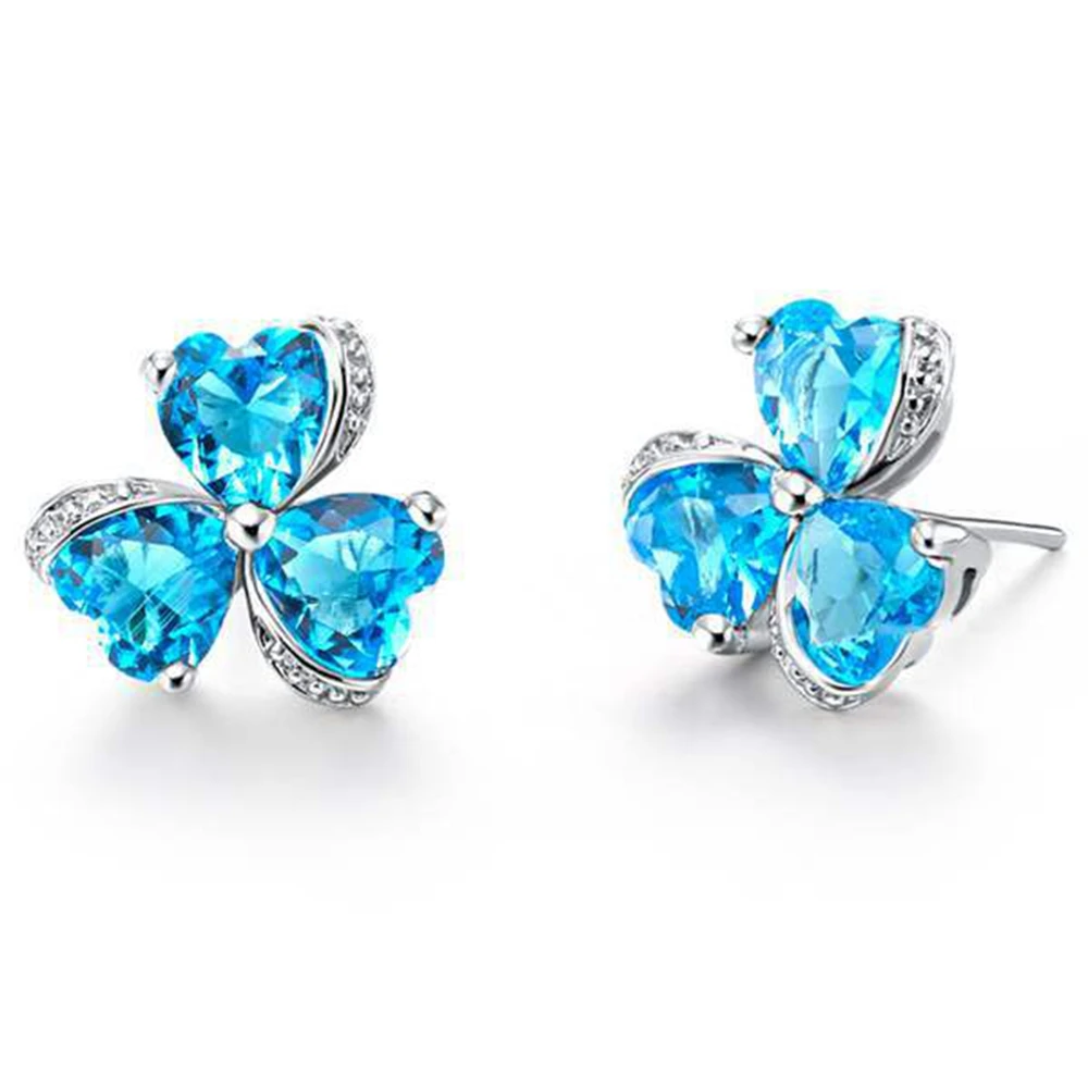 Красивые серьги-пусеты с 3 цветами золотые женские украшения