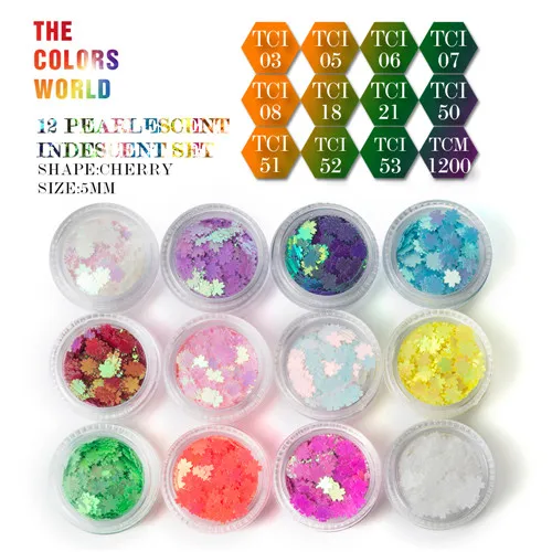 12 Colors 20g each TCT-051 вишневый цвет Shape12 Радужный перламутровый цвет 5 мм размер блеск для украшения ногтей макияж Facepaint DIY - Цвет: 12 Colors 20g each
