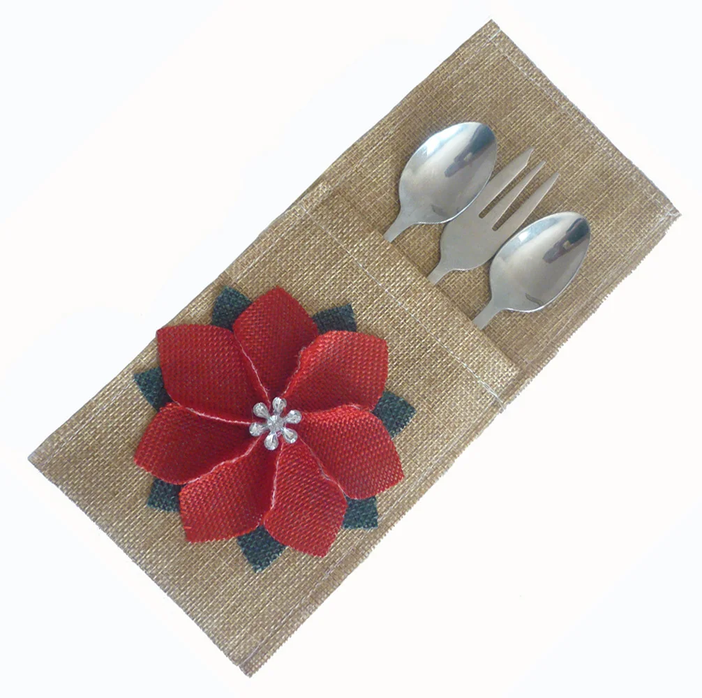 2 шт./лот Рождественская джутовая Мешковина с цветком держатель столовых