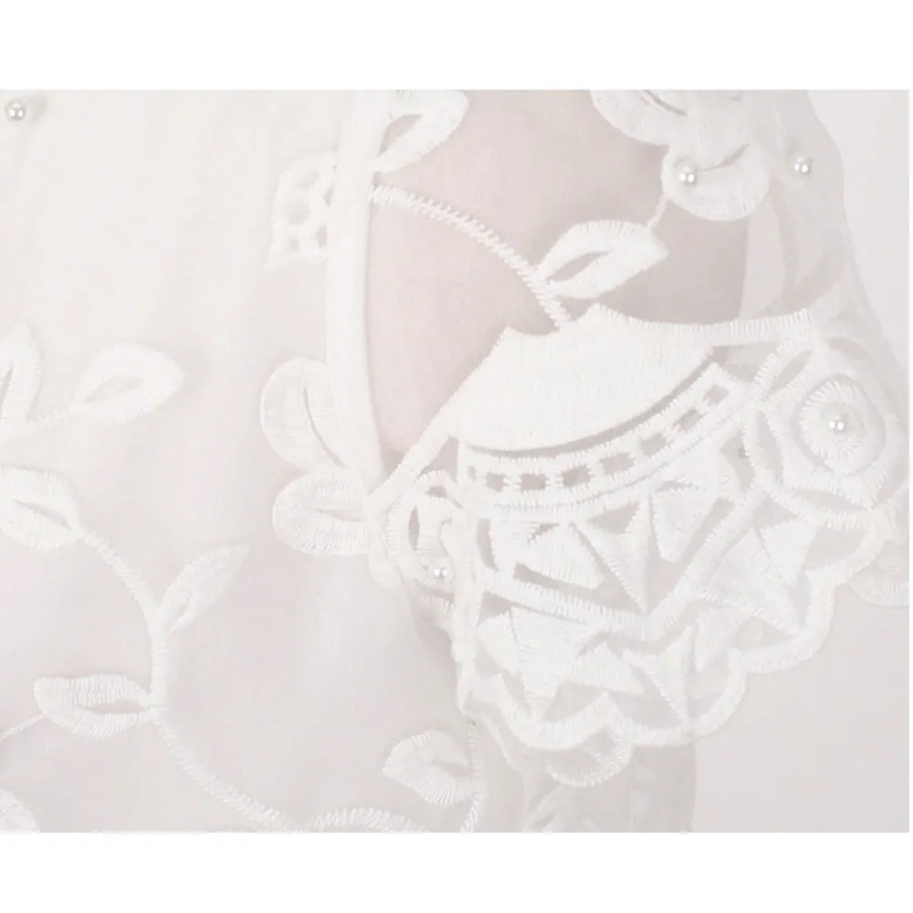 2016 летние элегантные белые кружевные блузки из шифона женские с коротким рукавом