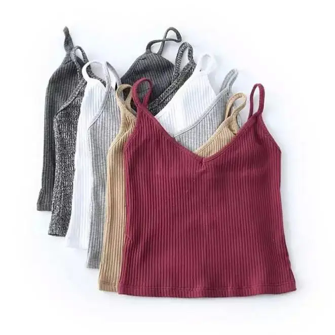 Облегающий Трикотажный Хлопковый жилет CropTop с треугольным вырезом открытыми